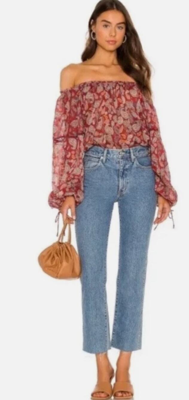 Free People Sundown paisley print off-the-shoulder long-sleeve bodysuit XS.